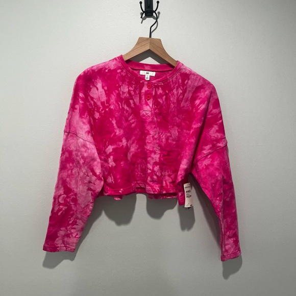 BP Tie Dye Pink Cropped Long Sleeve Light Sweatshirt S NWT - Picture 1 of 7